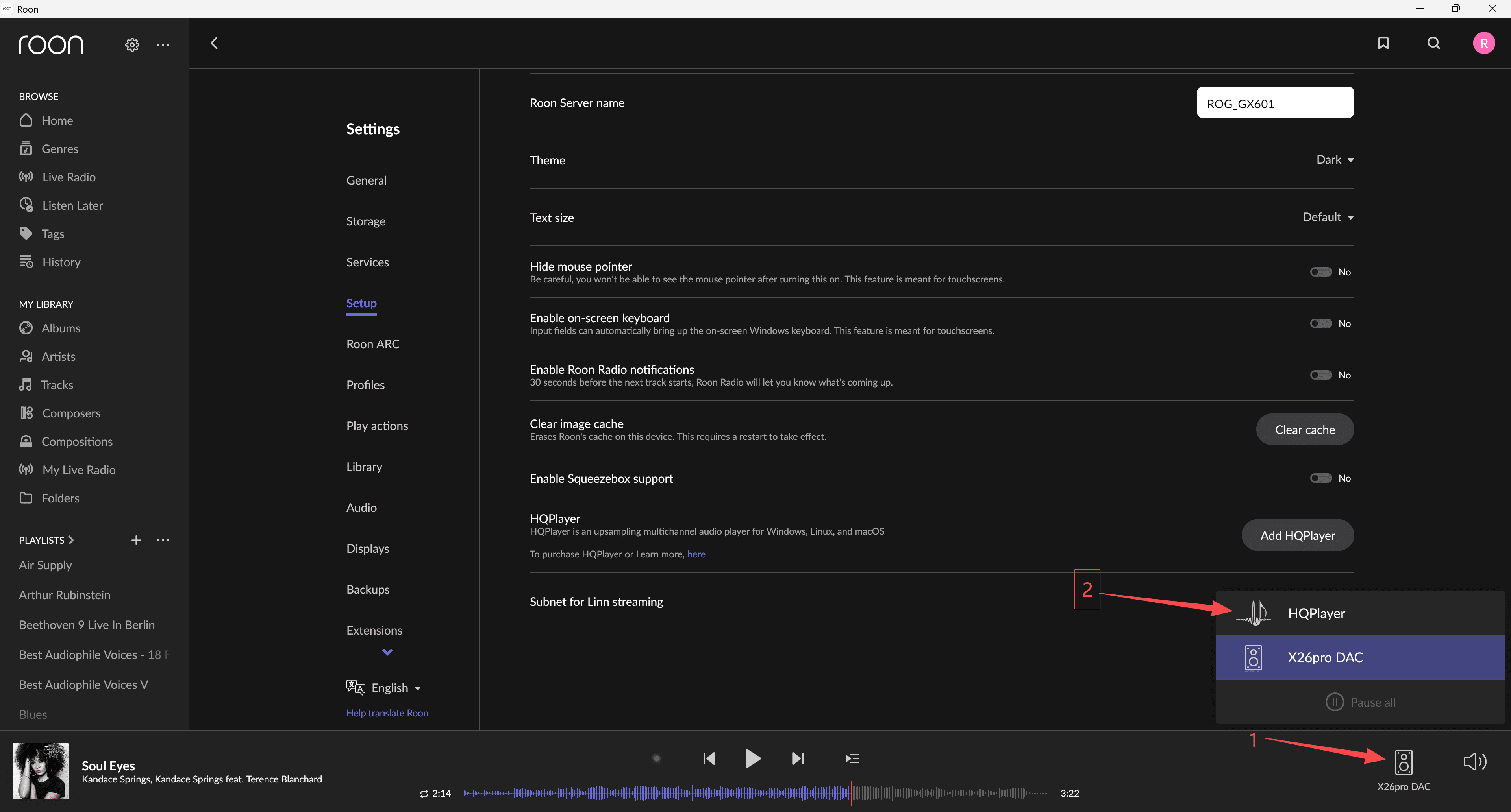 HQPlayer configuration and output settings