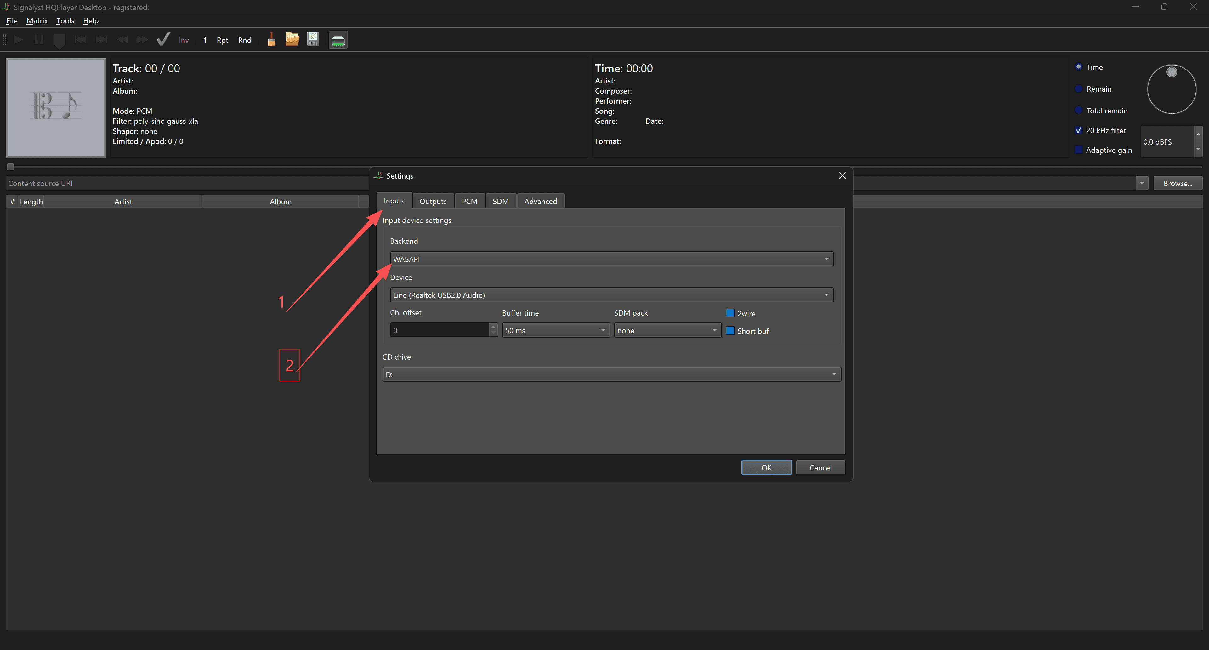 Selecting the DAC ASIO device in HQPlayer