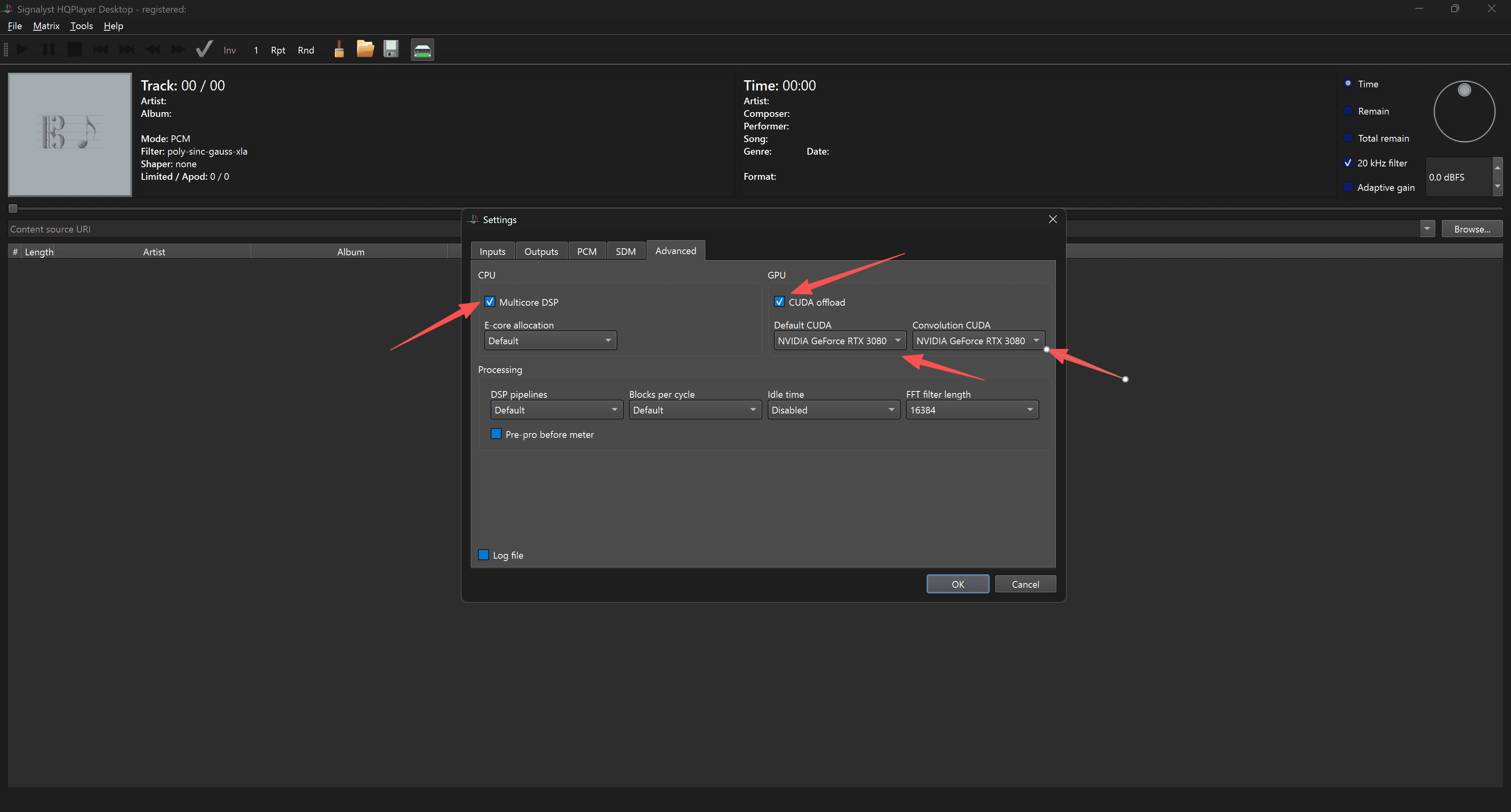 HQPlayer actively processing the audio stream