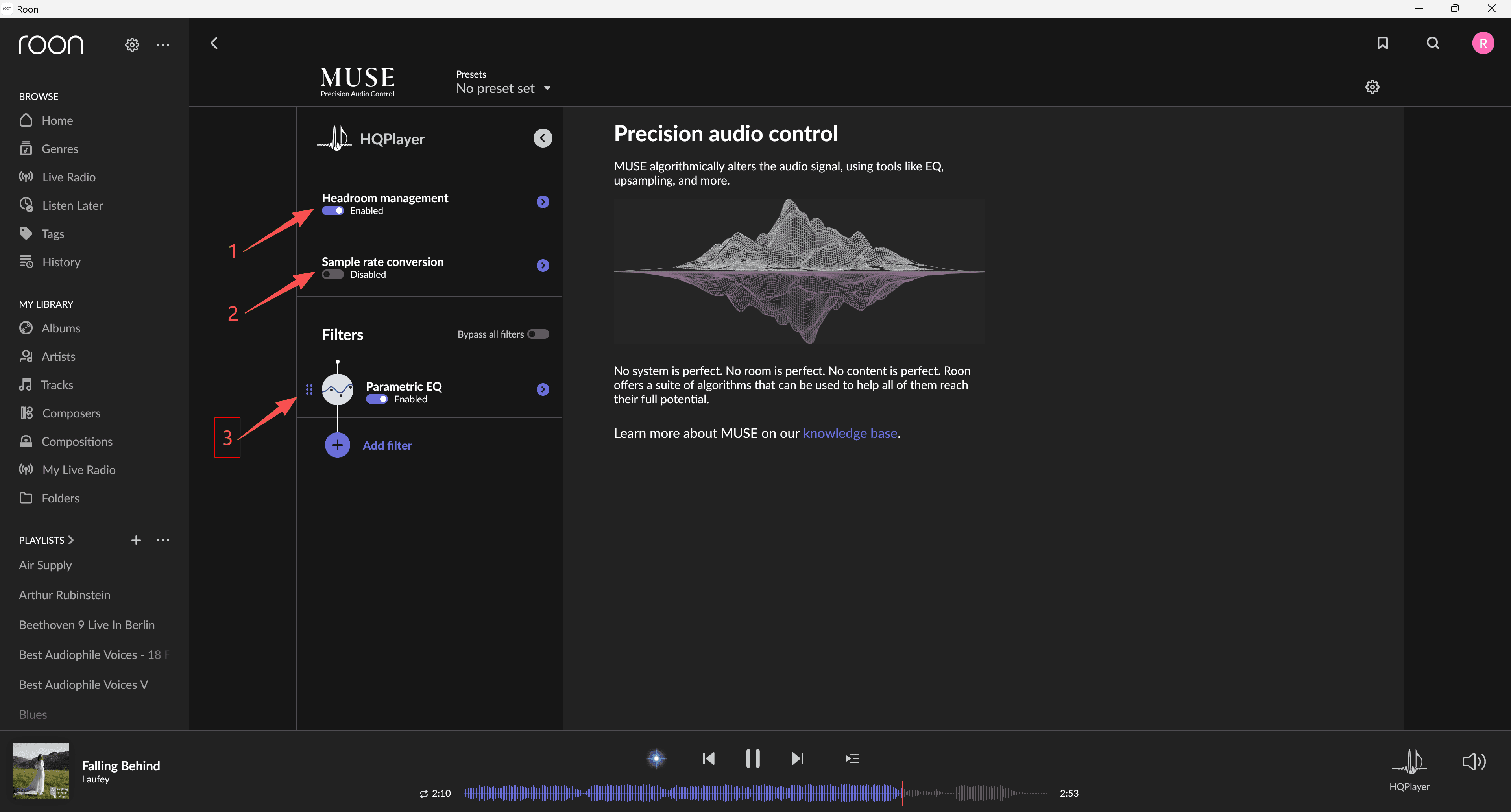 Enabling parametric EQ in Muse DSP