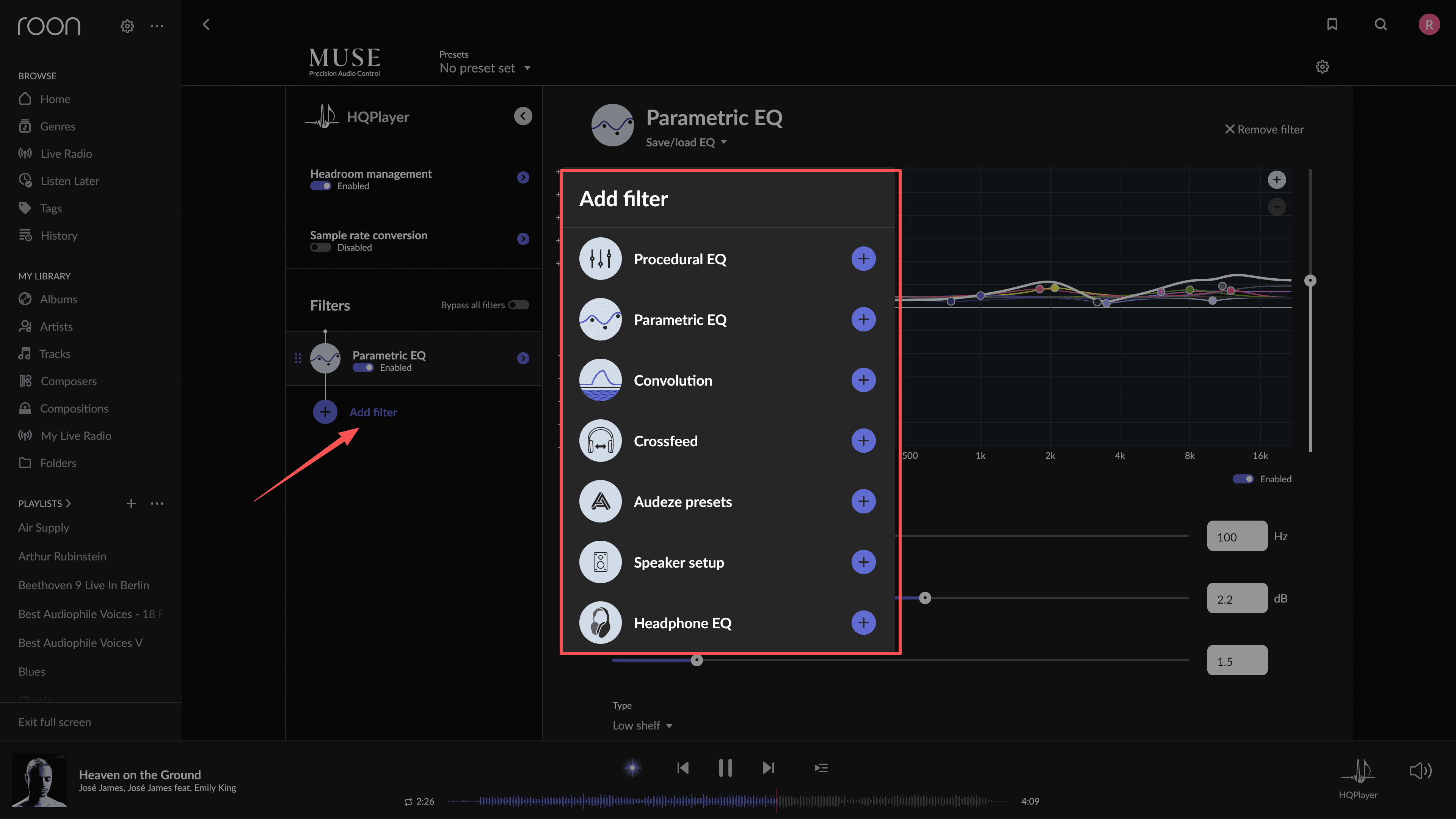 Add filter menu in Muse DSP